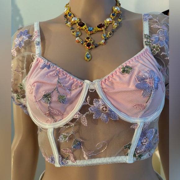 ROMWE Pink Floral Sheer Bralette - Picture 10 of 16